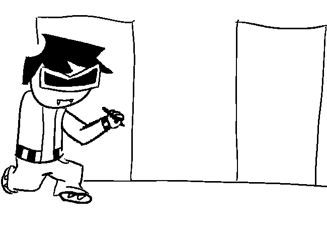VisorDweeb beginning to do as the command says, before discovering that the selected door was actually pushable.