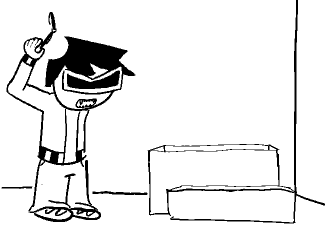 VisorDweeb flipping out and throwing the two barely glued pens onto the floor and then calming down.