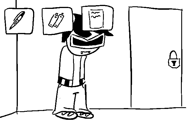 VisorDweeb checking pockets, with 3 items: Pen, Batteries, and a Note.
