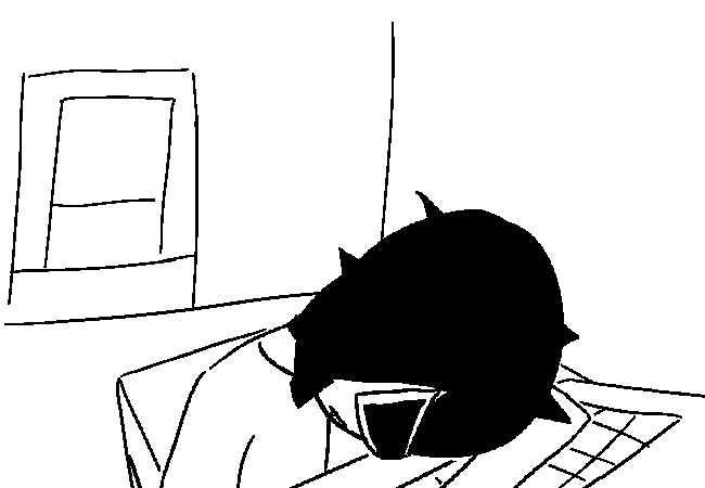 VisorDweeb with head laying on terminal keyboard. resting on top of left arm.