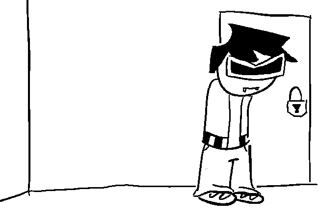 VisorDweeb getting close to the door that appears to have a padlock on it.