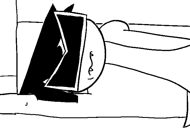 VisorDweeb laying on the floor on the right arm next to the chest. There is a fun visual gag where the little like circle cut thing in VisorDweeb's hair is wrapping around the arm that its laying on because i thought it would look funny.
