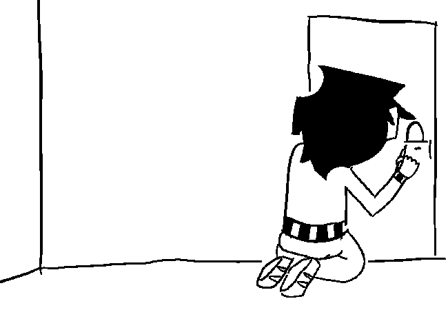 VisorDweeb a few days ago, on knees using pen to draw the padlock thing onto the door.