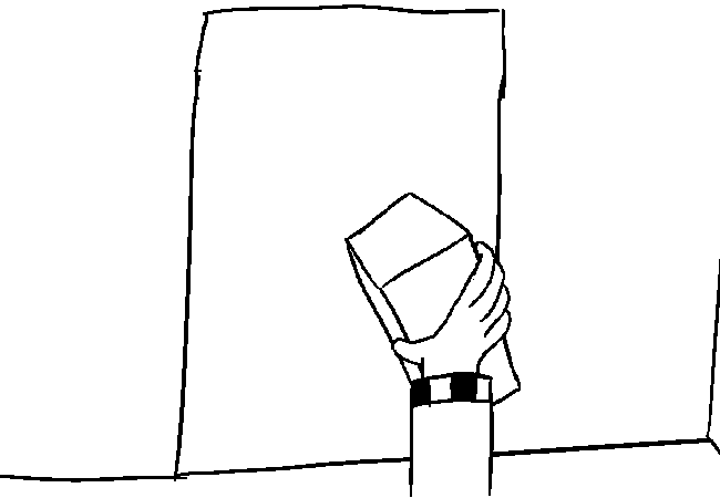 VisorDweeb throwing the brick at the door, which does not do anything because it is a brick.