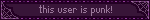 this user is punk! purple blinkie with spiderwebs on each end that says: this user is punk!