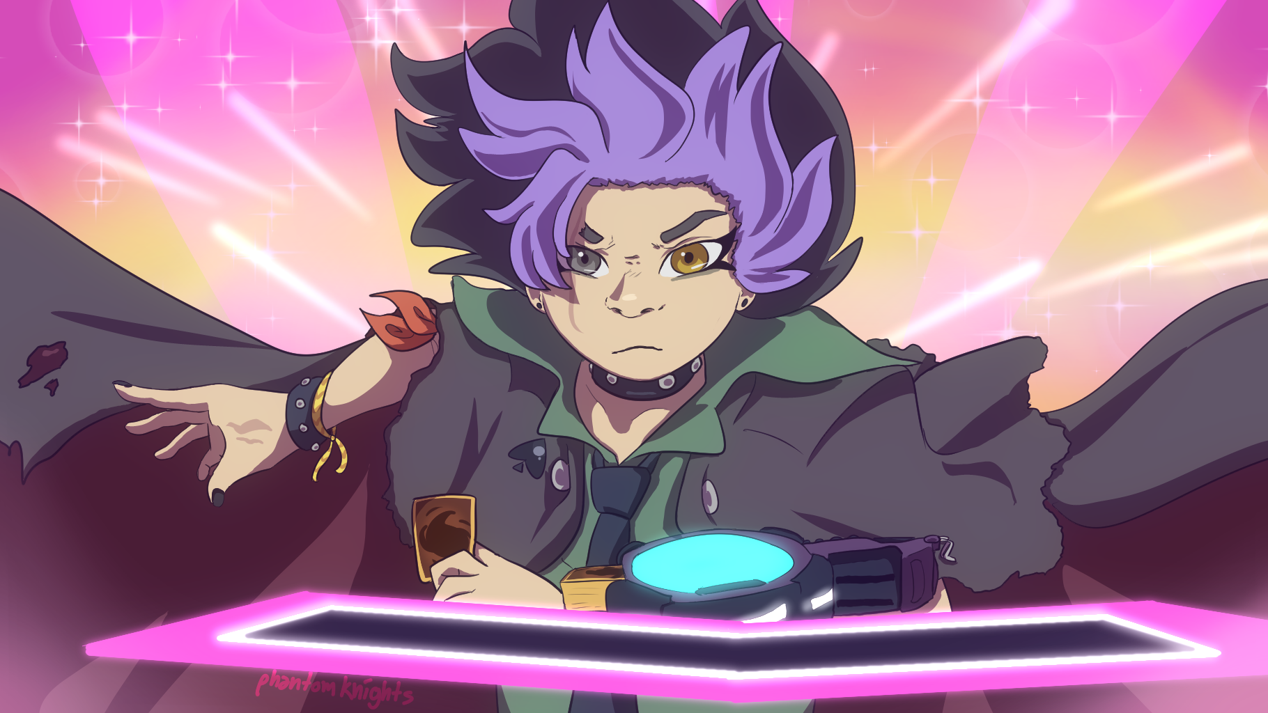 digital drawing of yuuto with his duel disk raised