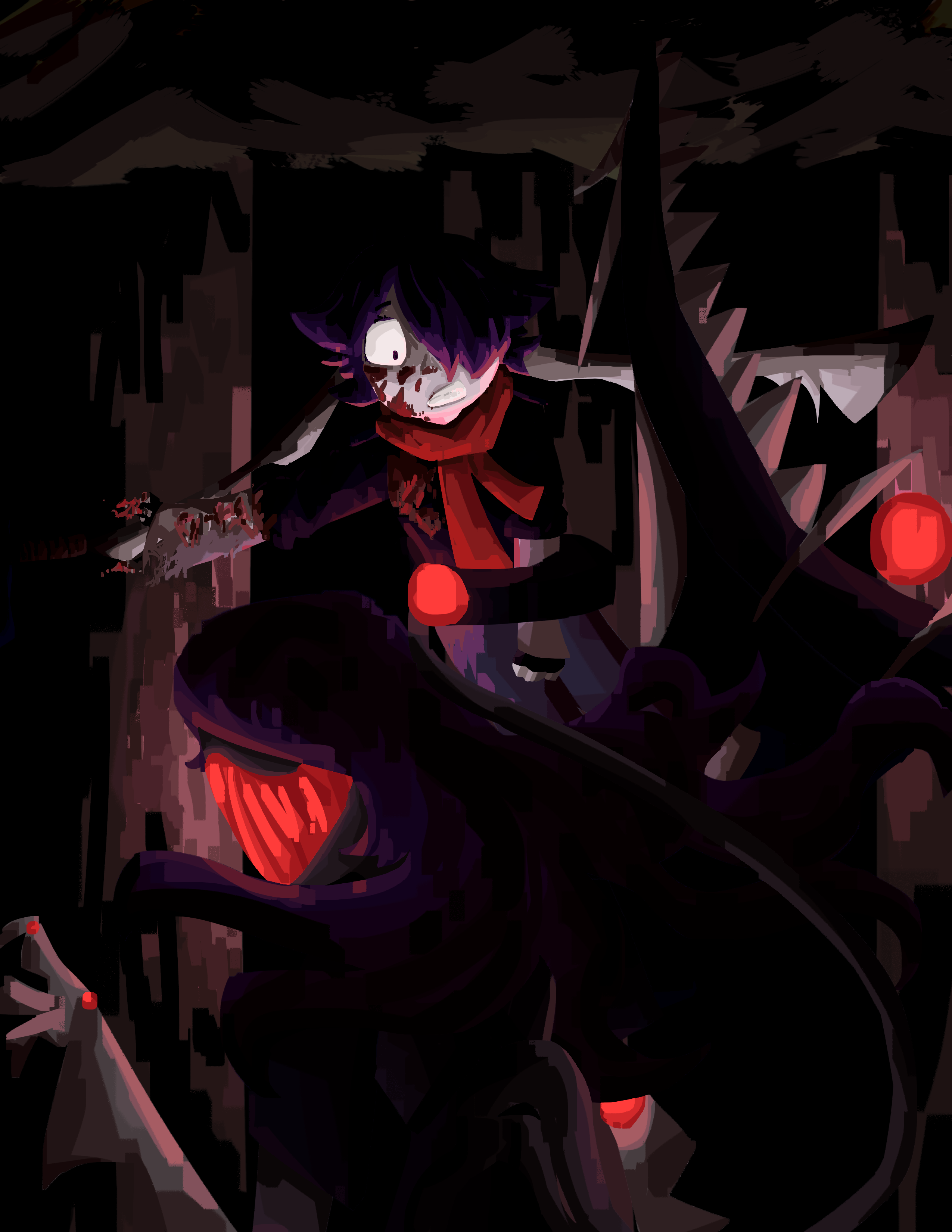 Ari gets pinned to a tree by Grim