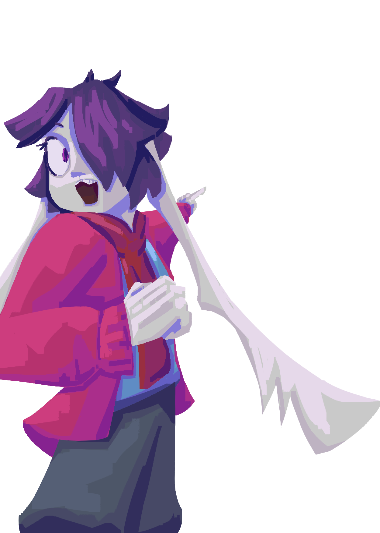 ari points backwards while gaping in surprise