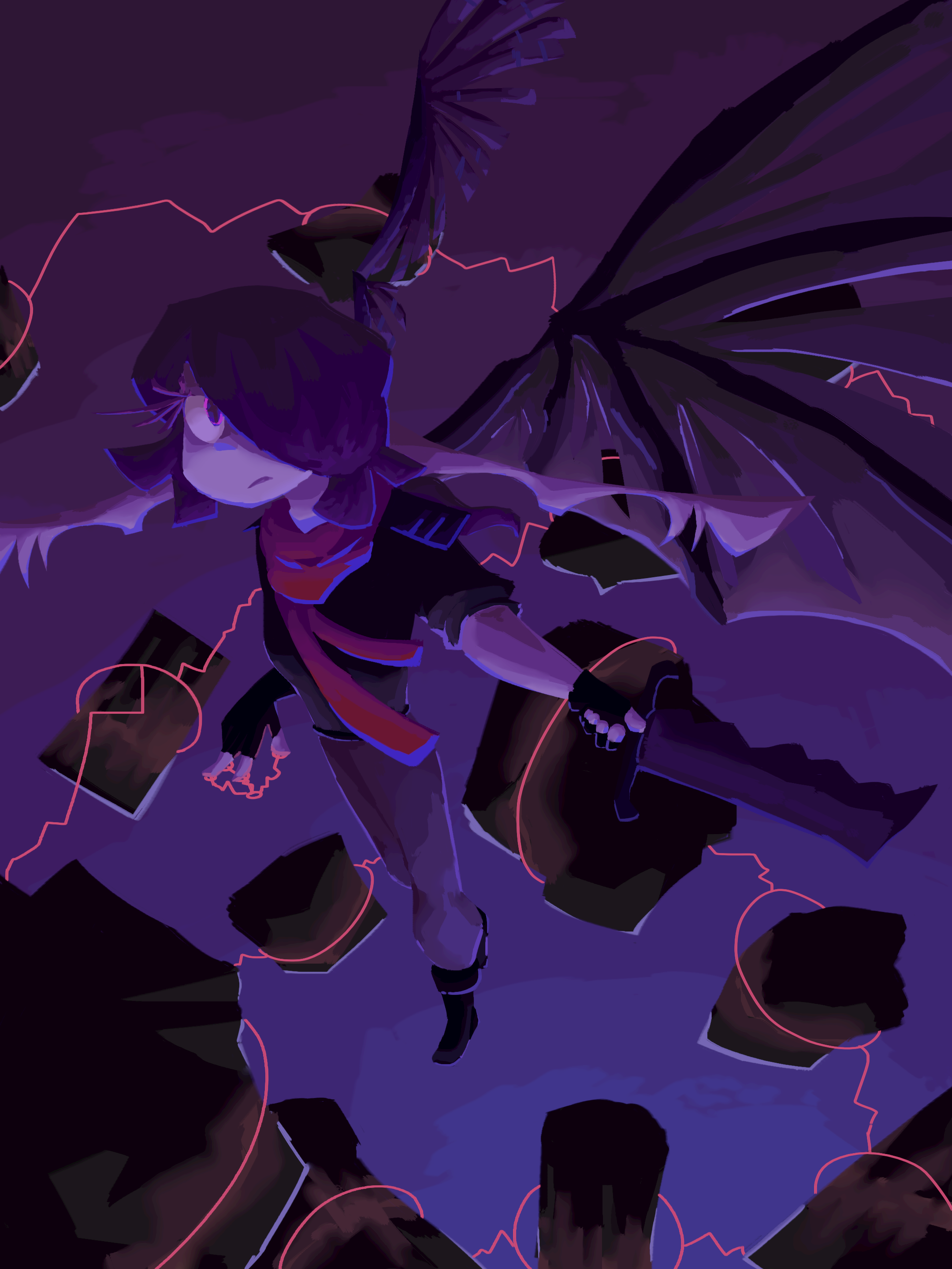 ari glares up at you while floating in the air and levitating miscellaneous debris items