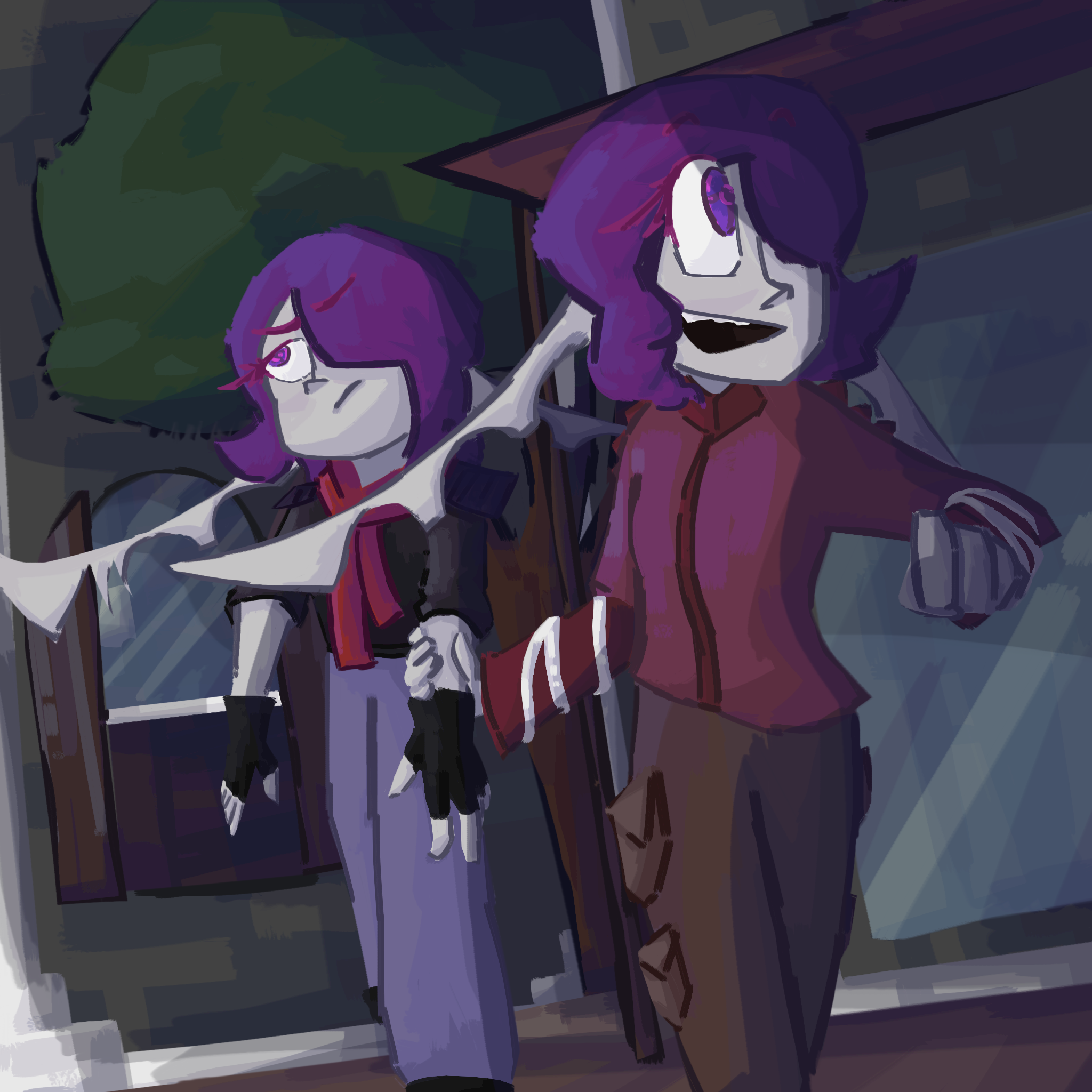 bia pulls an annoyed ari along, backdrop is a city