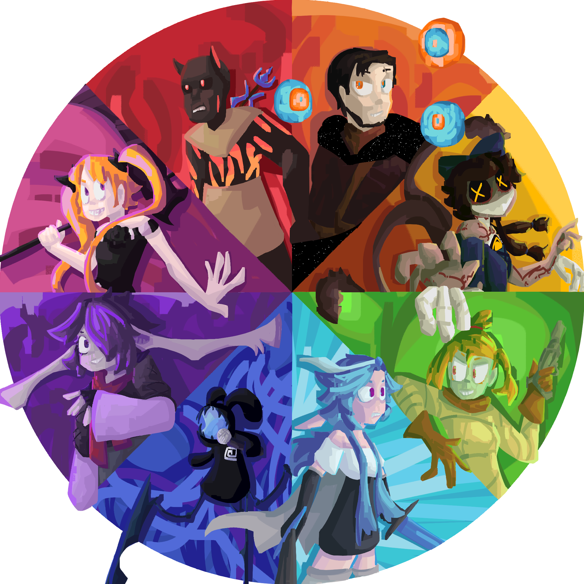 a colour wheel with a buncho characters on it