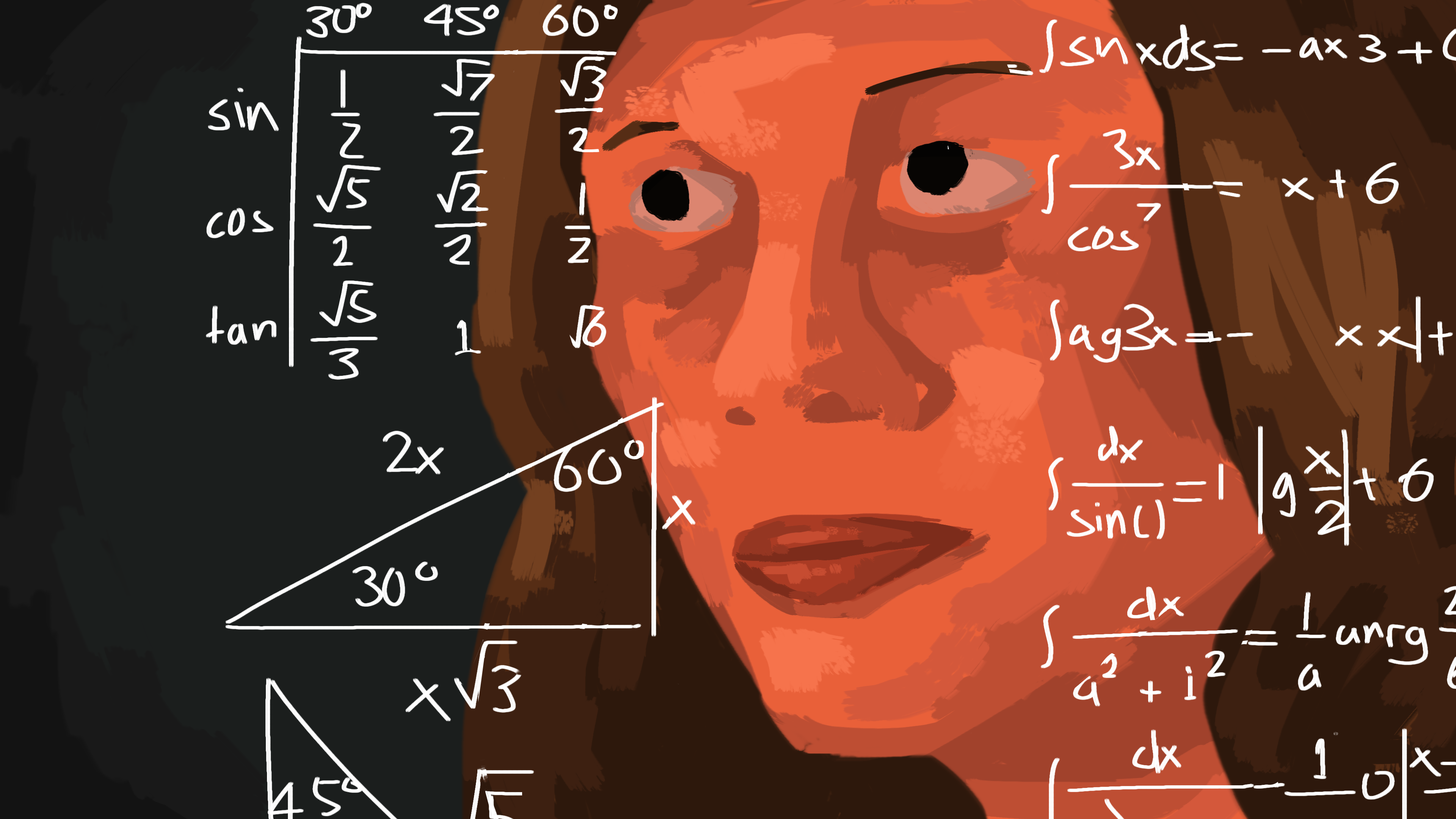 the math lady meme in painted style