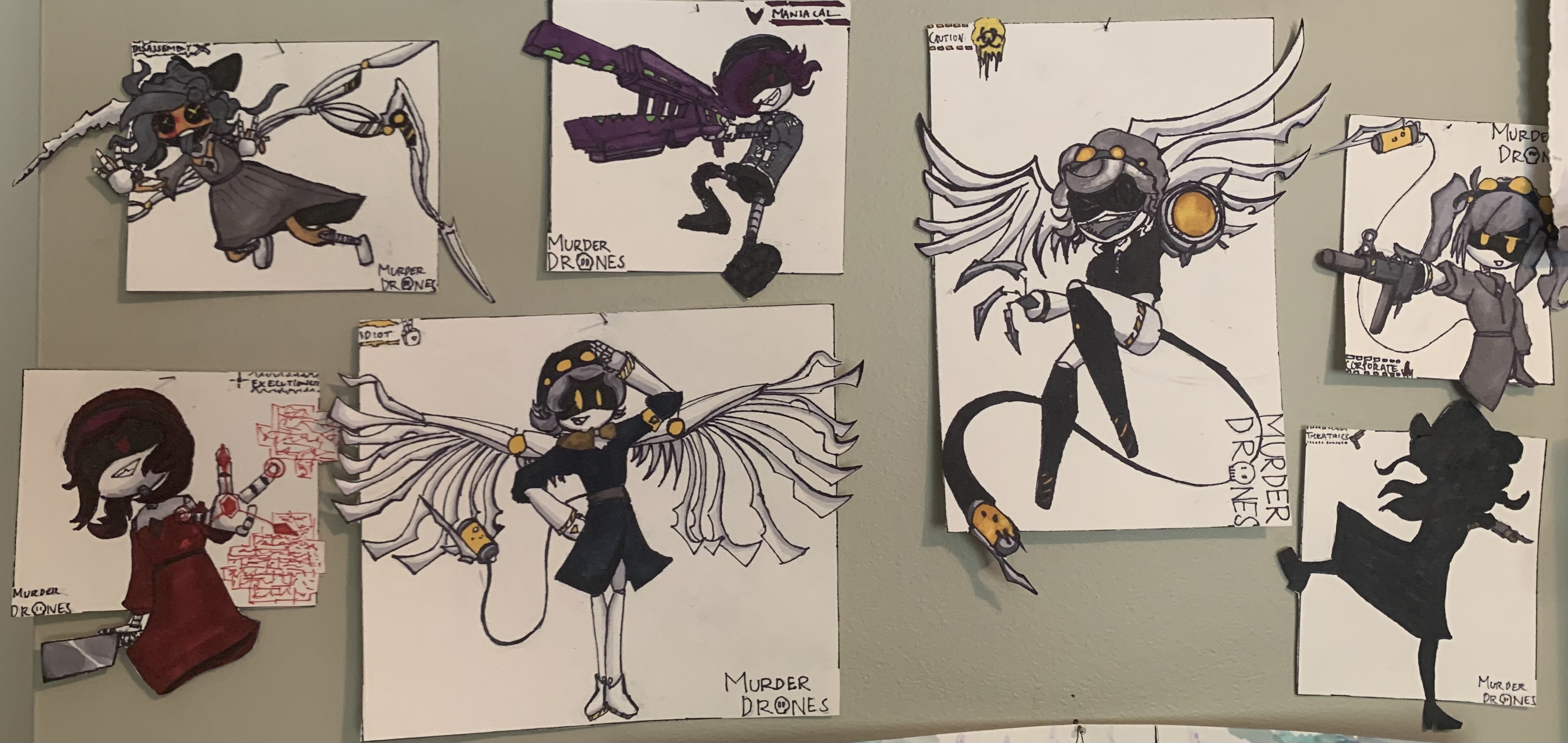 a bunch of murder drones characters in dramatic poses