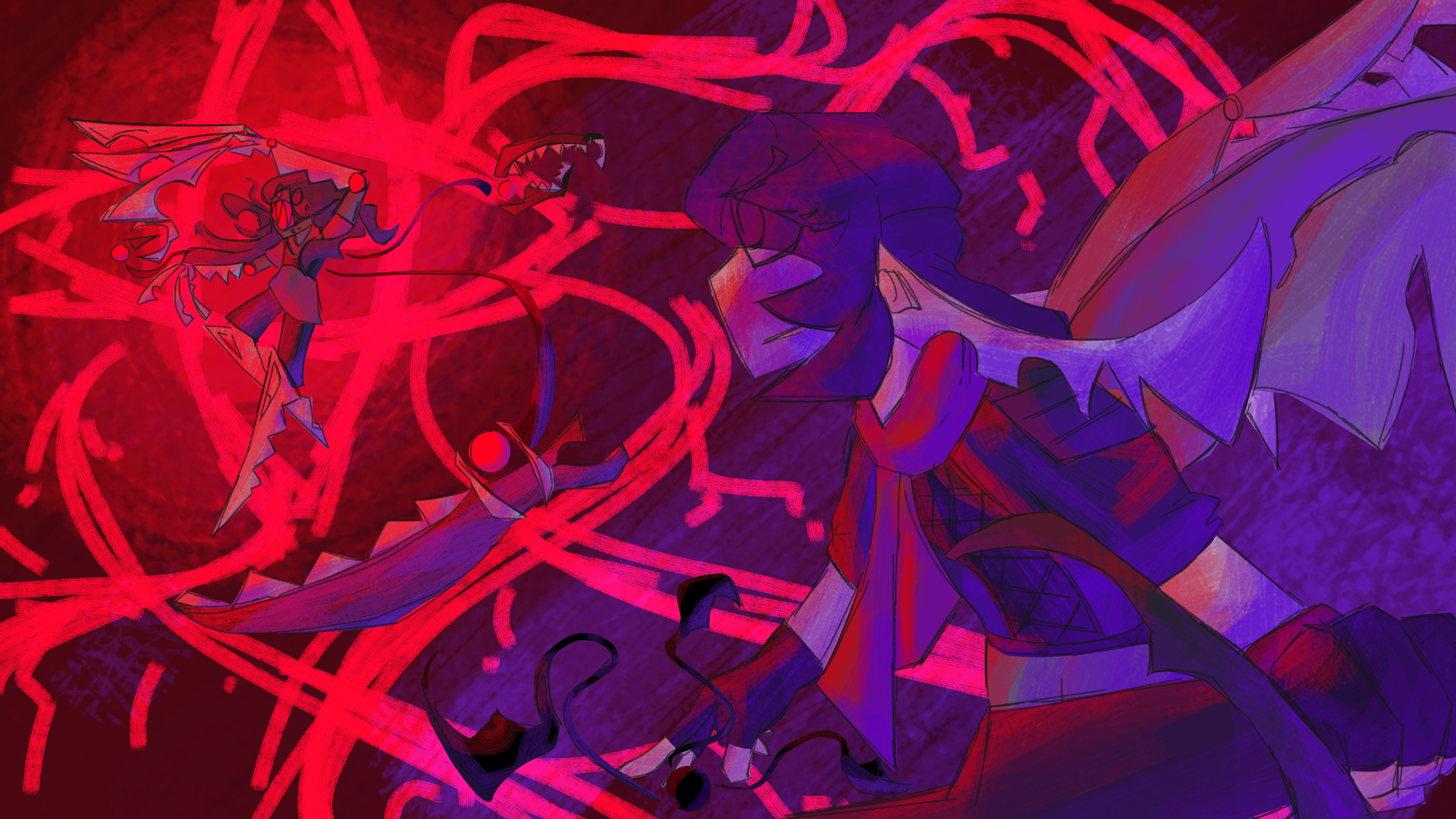ari grins menacingly at grim floating in the sky