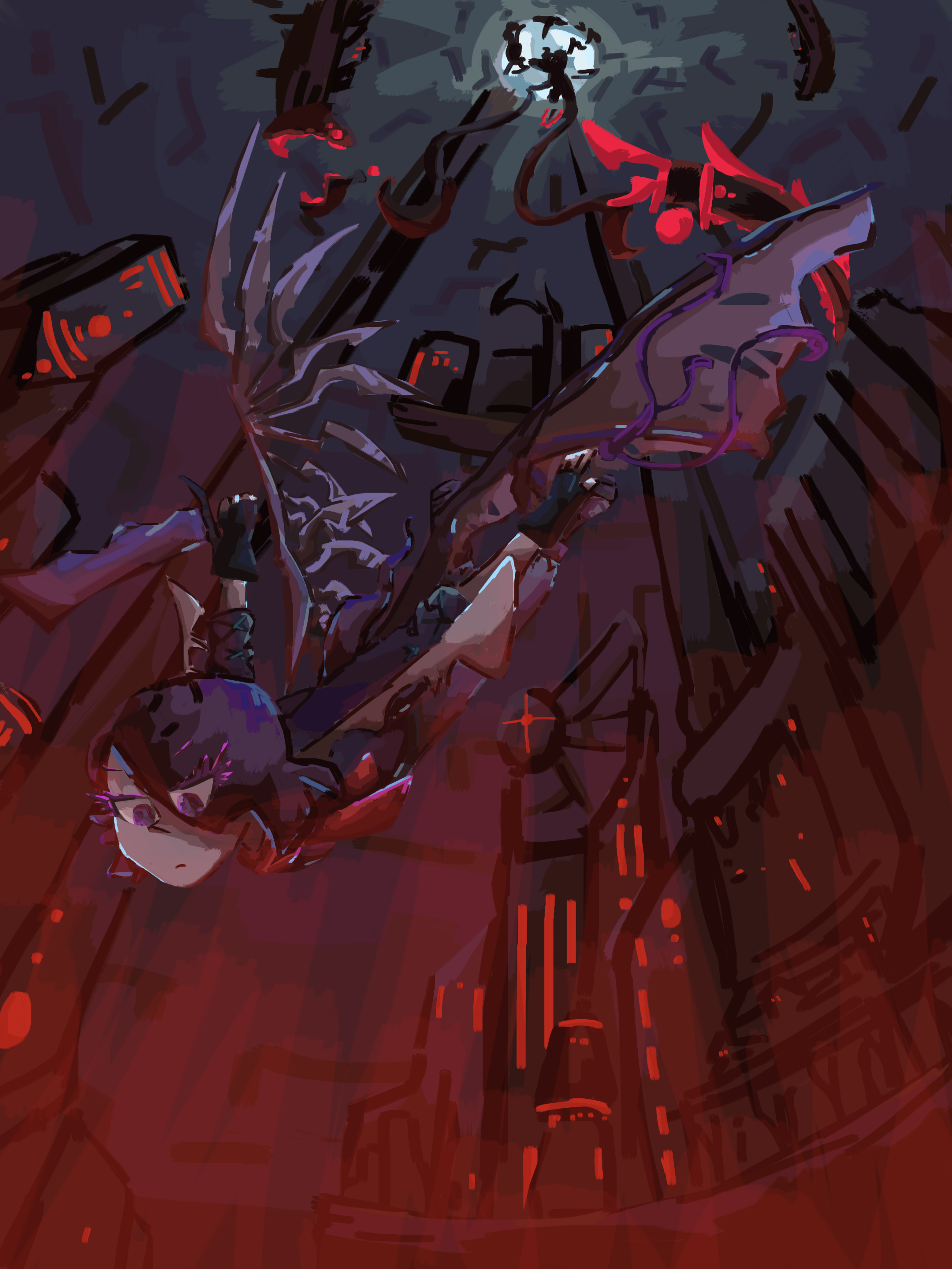 ari flies into mysterious glowing red city pit