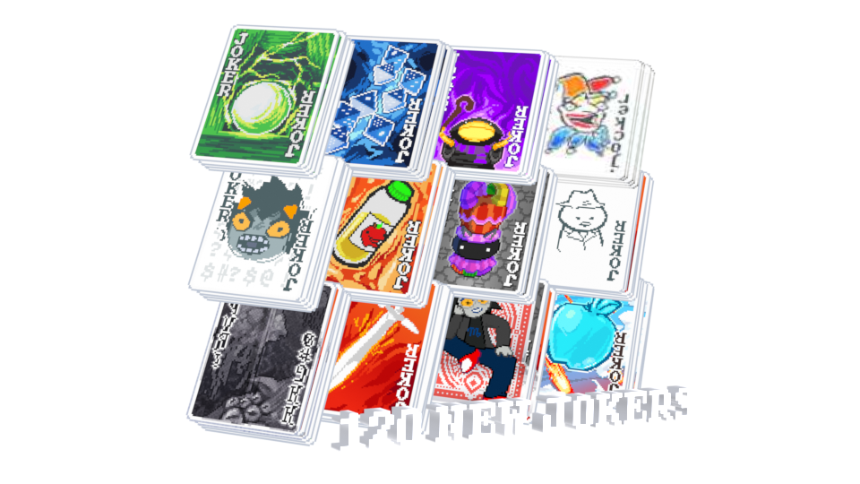 An image showing off 12 Jokers from the mod, along with the text "120 new jokers!"