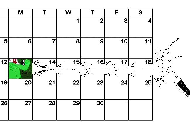 Hearts Boxcars getting punched out of a calendar by Cans