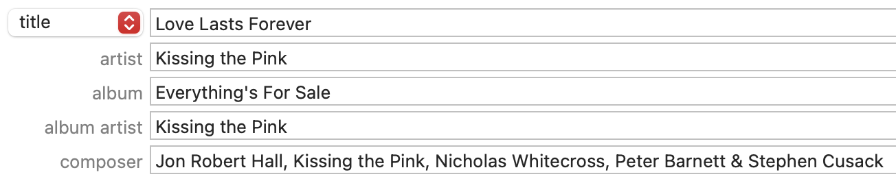 Love Lasts Forever metadata fields incorrectly crediting the song to its Naked counterpart's credits.