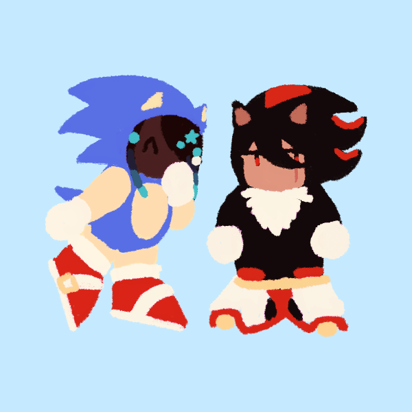 a doodle of meltem and noire in sonic and shadow costumes respectively