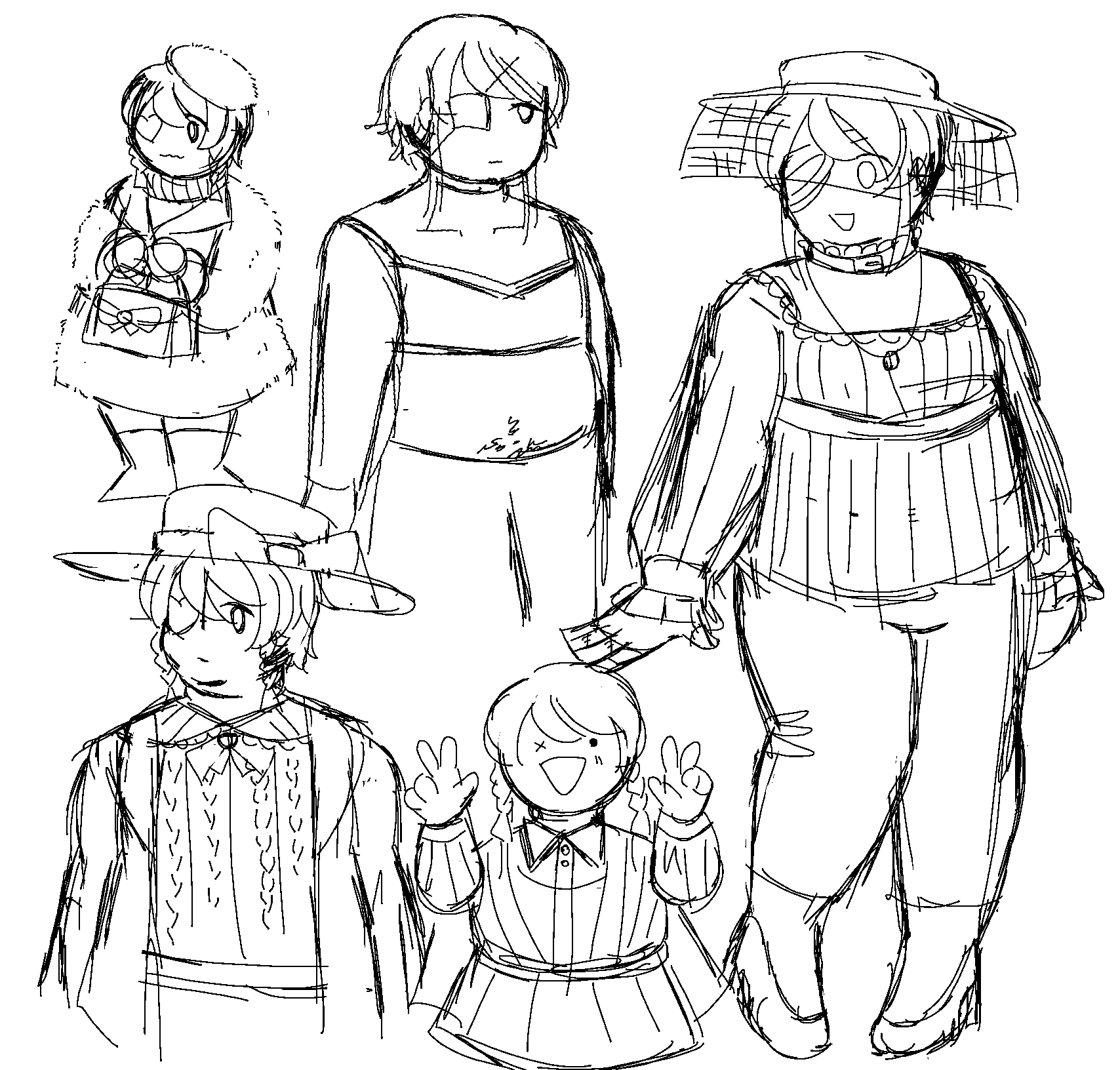 sketches of Spyros in various outfits