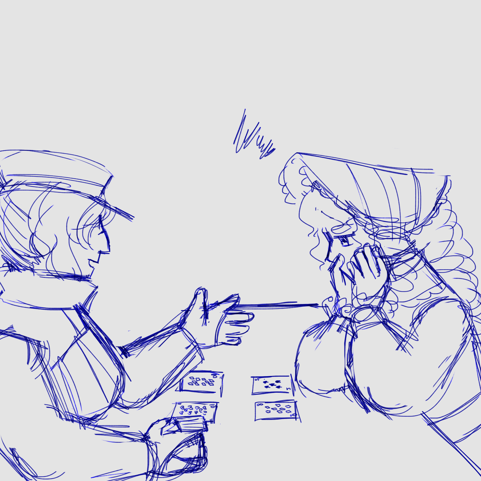 Doodle of Jirair and Adeola playing black jack. Adeola lost the round.