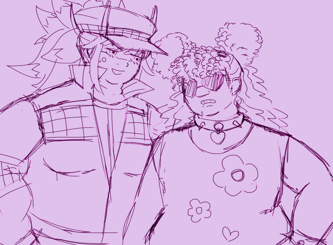 Sketch of Pitahaya and Lychee staring each other down