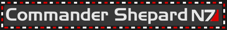 Blinkie with the text 'Commander Shepard' and the N7 logo. The blinkie is flashing in red and white with a grey and black background.