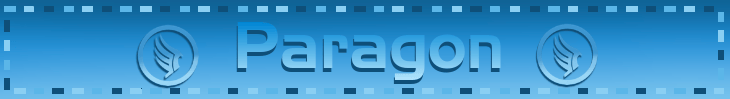 Blinkie with the text 'Paragon' in a blue gradient. The paragon intterupt symbol is bobbing up and down. The blinkie is flashing shades of blue, with a blue gradient background.