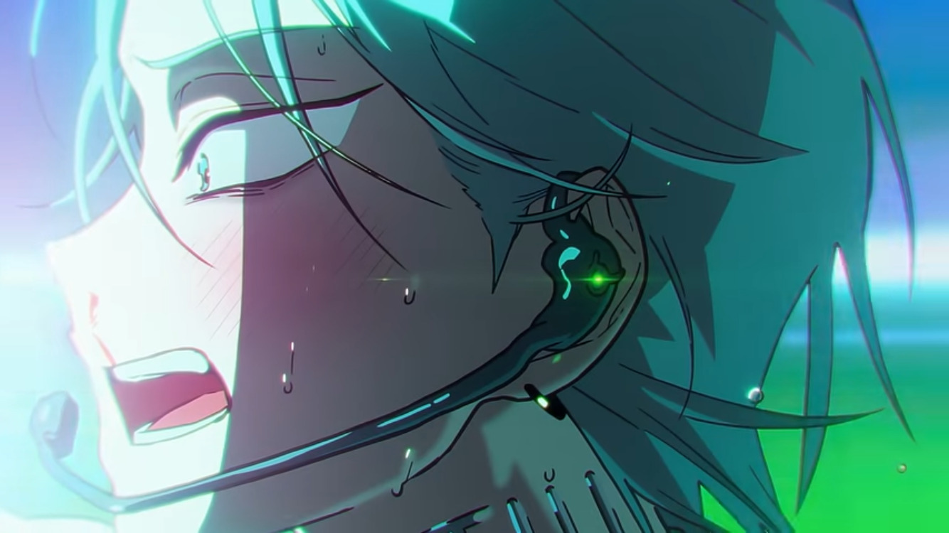A screenshot of Till blushing and walking forward.