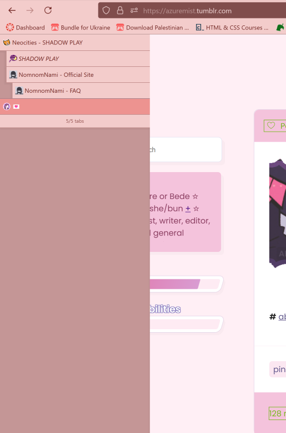 A screenshot of the tabs open, with multiple child tabs underneath one parent tab