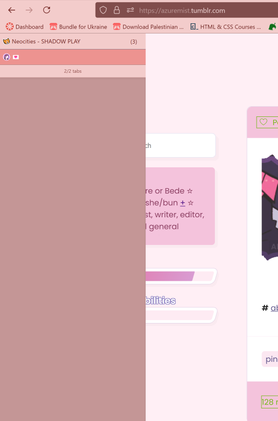 A screenshot of the tabs open, with the child tabs collapsed under the one parent tab