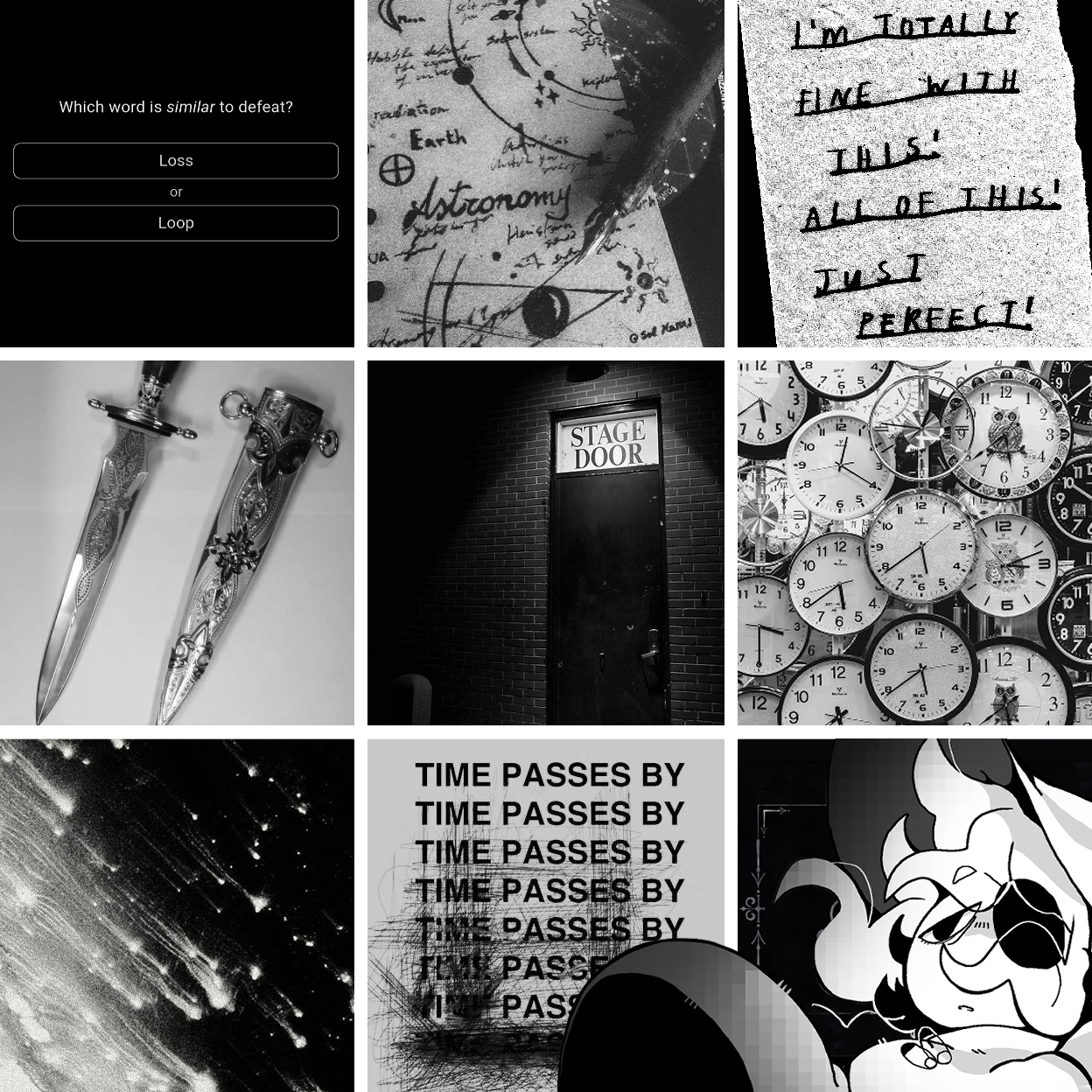 The same moodboard as before, with an image of Siffrin overlayed on top of it