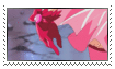 A stamp of Mew Ichigo from Tokyo Mew Mew grabbing her magical girl weapon