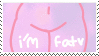 A stamp depicting a drawing of someone with a thicker tummy and thighs. The words 'I'm fat' and a heart are written over the thighs