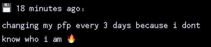 changing my pfp every 3 days because i dont know who i am 🔥