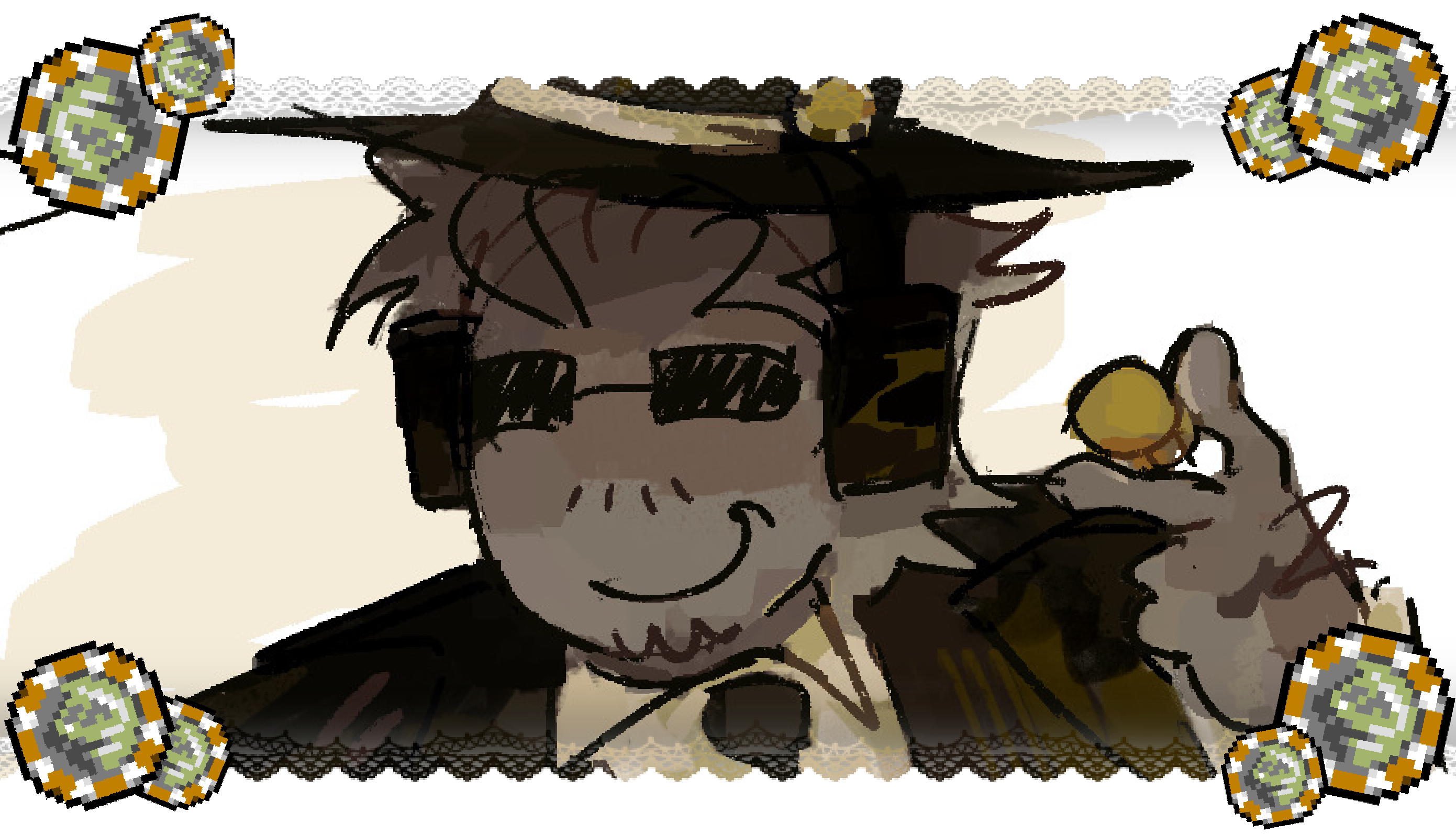 Chance holding a coin with a smug smirk on his face, the graphic itself is laced with several casino chips on the edges