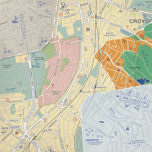 the album cover of "how to build an ocean: instructions". it shows a map in pastel colours and song titles as road names.