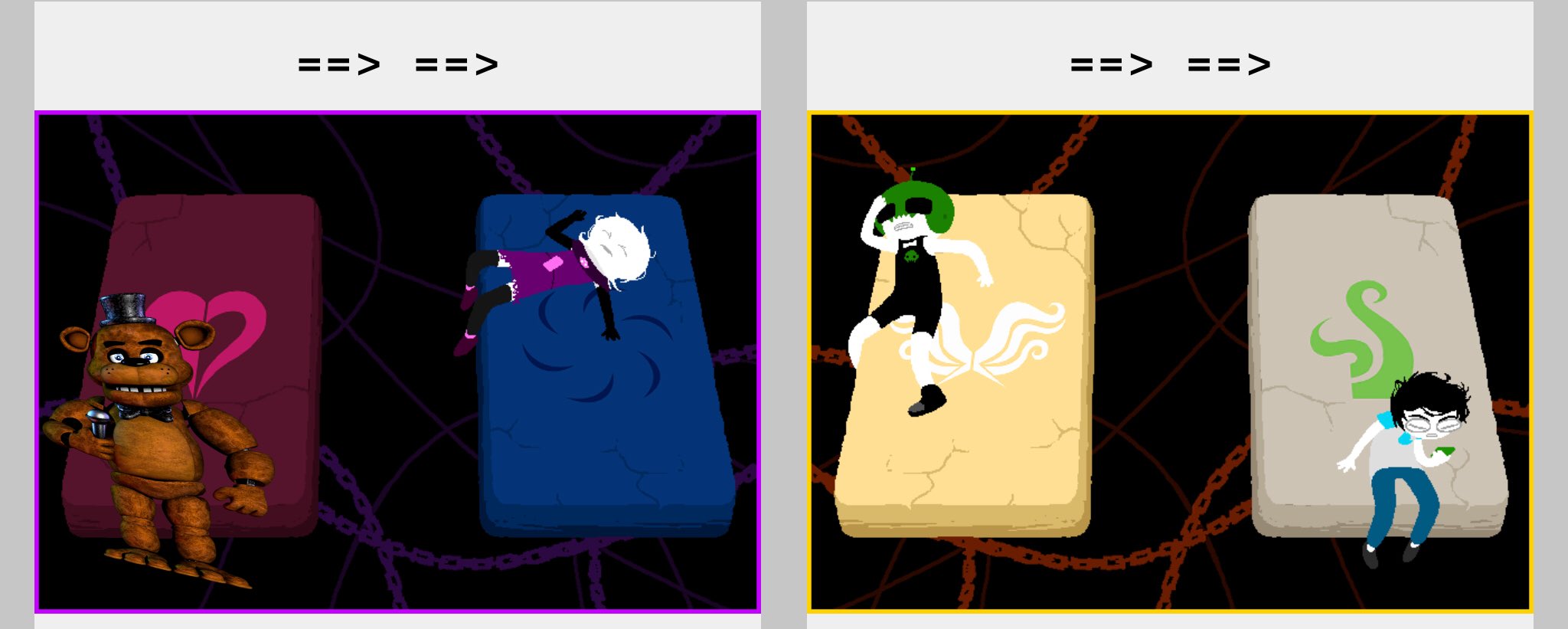 trickster-hangover scene but dirk is replaced by freddy fazbear