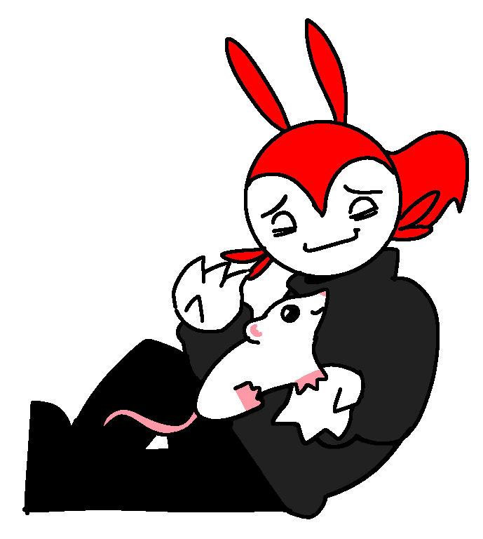 guy holding oddly shaped white rat.