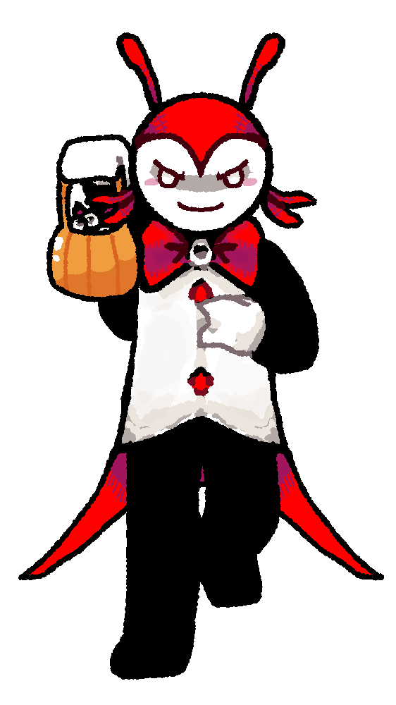 guy holding trick or treat bucket.