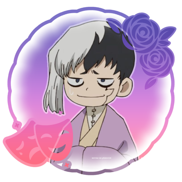 a profile icon featuring Asagiri Gen against a gradient pride flag background