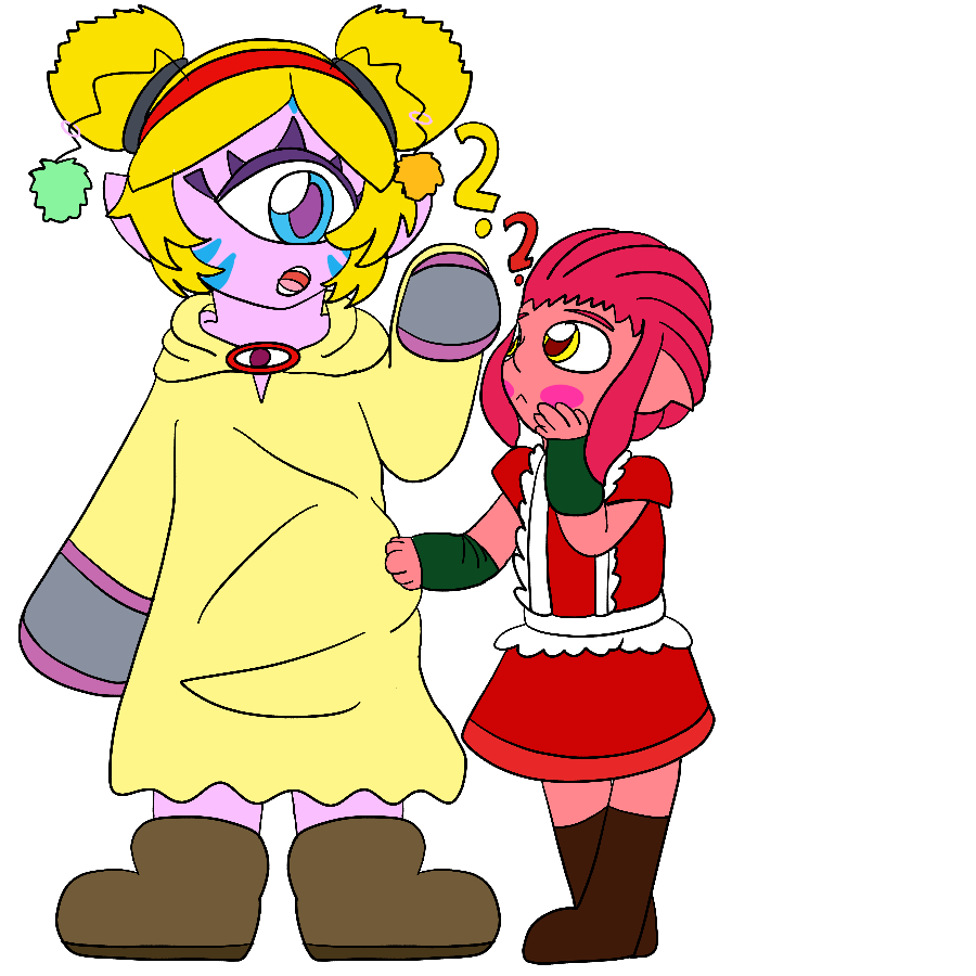 Aiwan from Star Twinkle Precure, depicted as her child self from flashbacks, holding up a hand and looking down curiously at Tenjo, who is also depicted as her child self.