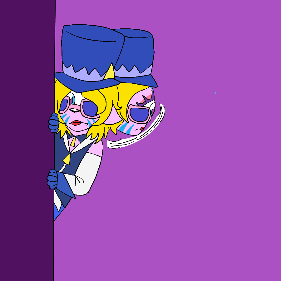 Aiwan from Star Twinkle Precure dressed as Blue Cat, and nervously looking around a corner.