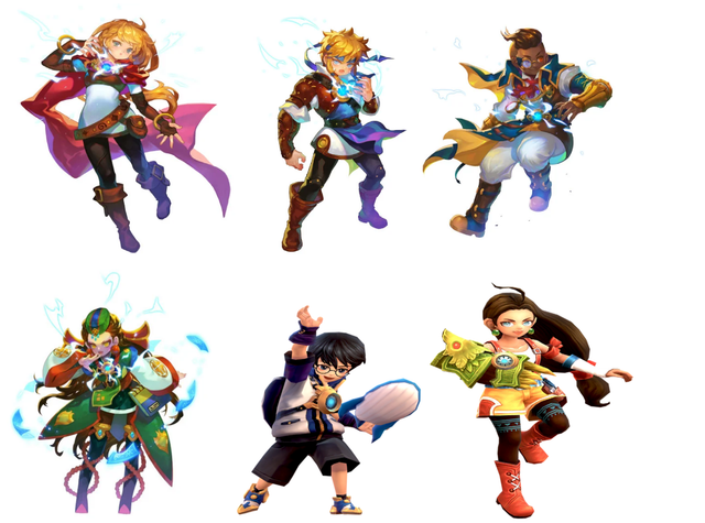 A graphic showing the Ring of Heroes portal masters to compare with the character designs from the previous image.