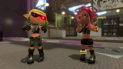 my splatoon 2 inkling and agent 8 posing at a slight angle