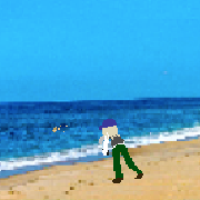A slow pan into a beach in Nantucket where a woman is on her phone. Something upsetting appears on the screen, it isn't shown but she reacts angrily.