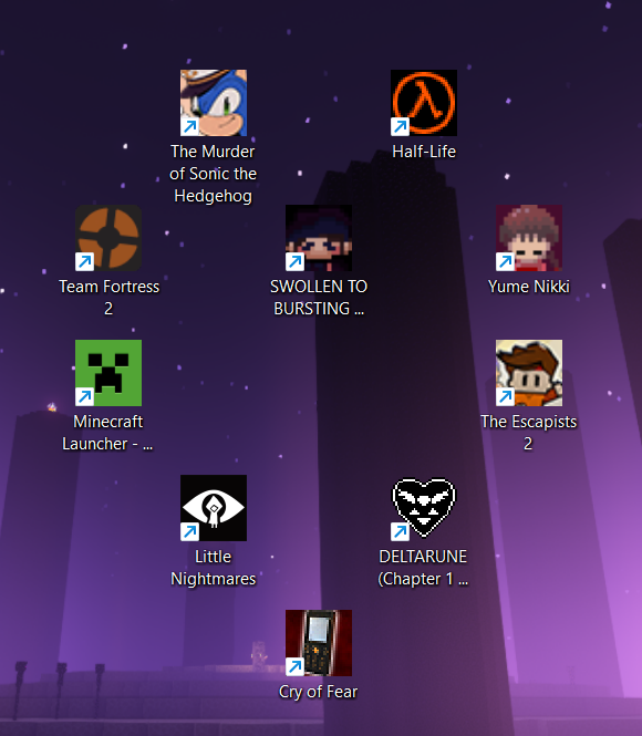 screen shot of my desktop showing different games i own