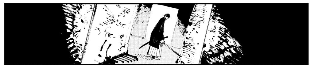 Gotsuji standing in the middle of a corridor with darkness encroaching the panel