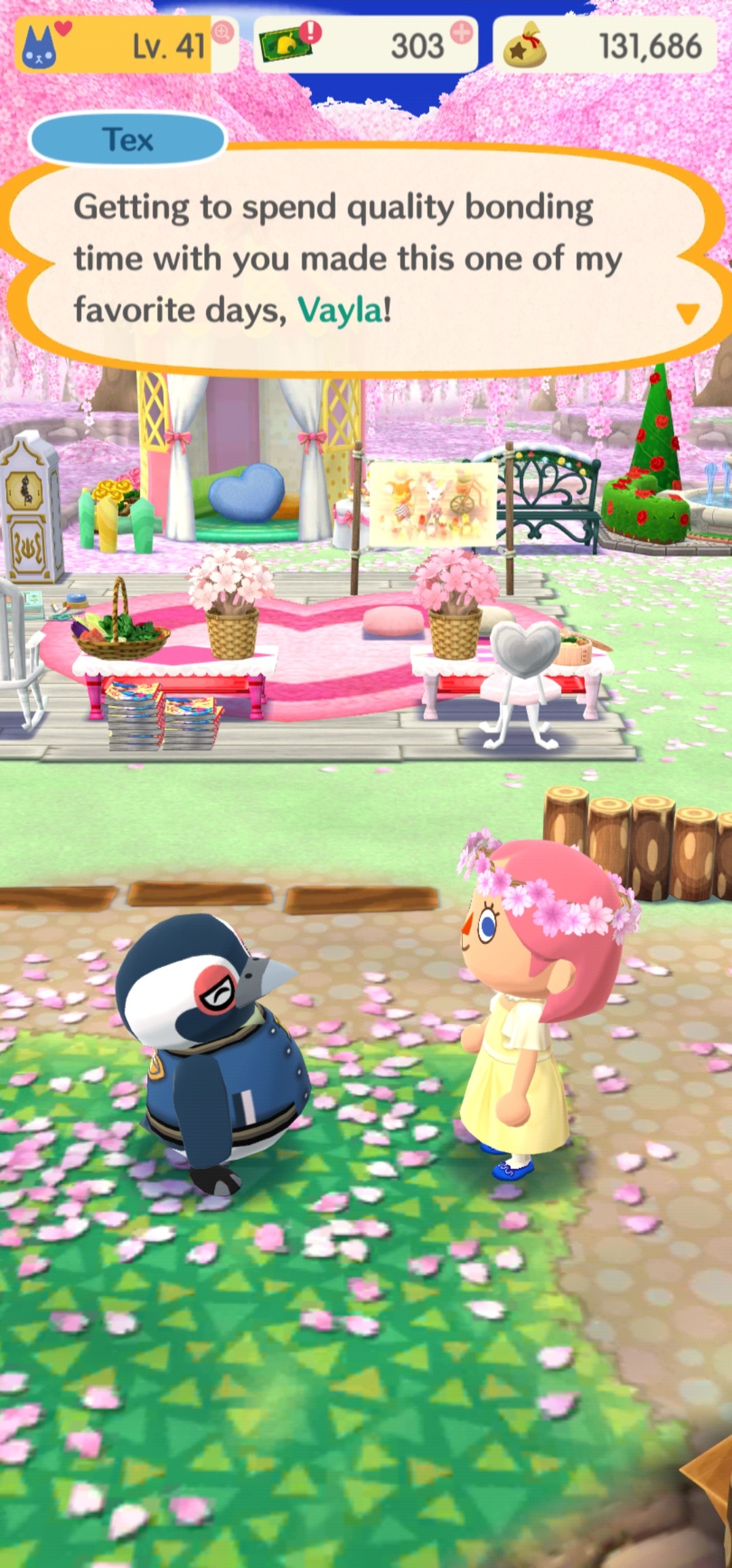 Tex tells Vayla that bonding with her made the day one of his favorites.