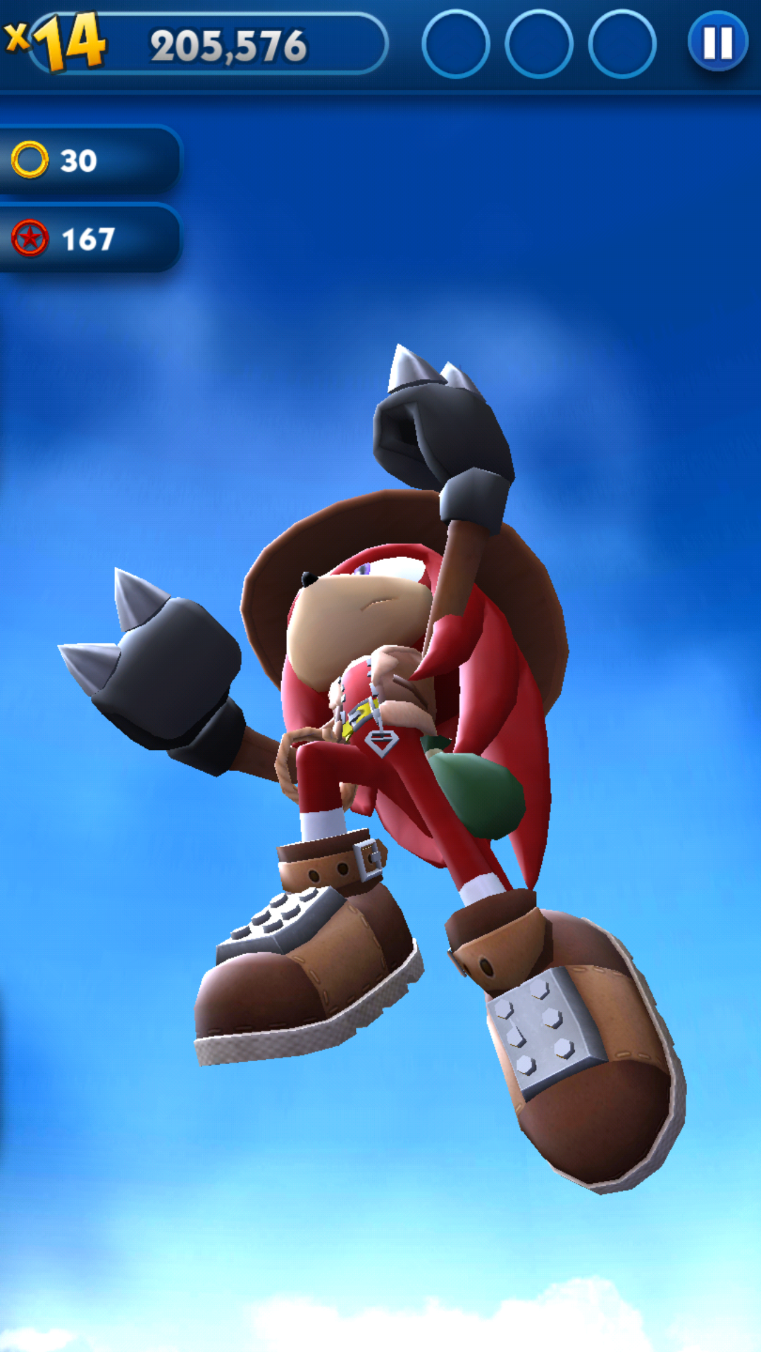 Screenshot of Treasure Hunter Knuckles leaping in midair